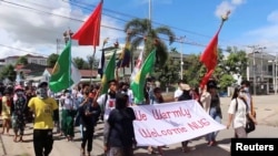 ထားဝယ်မြို့မှာ ပြုလုပ်တဲ့ အမျိုးသားညီညွတ်ရေးအစိုးရ ထောက်ခံချီတက်ပွဲ။ (ဧပြီ ၁၈၊ ၂၀၂၁)