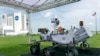 A replica of the Mars rover Perseverance is displayed outside the press site at the Kennedy Space Center, July 29, 2020, in Cape Canaveral, Fla.