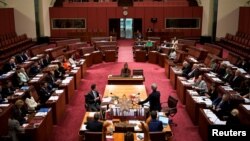 资料照：位于堪培拉的澳大利亚国会大厦参议院会议厅。