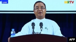 စစ်ကောင်စီပြောခွင့်ရ ဗိုလ်ချုပ်ဇော်မင်းထွန်း။ (ဧပြီ ၉၊ ၂၀၂၁)