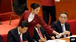 2012年11月8号,北京人民大会堂,中共第十八届代表大会开幕式上,全国人大主席吴邦国与中国副主席习近平坐在主席台上。此前,吴邦国曾在大会上宣布“五不搞”,包括“不搞私有化”。