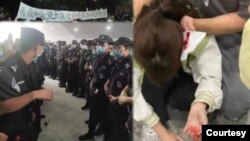 2021年6月,南京师范大学中北学院学生在校内举行抗议遭到警方的暴力对待。(照片来自苹果日报推特)