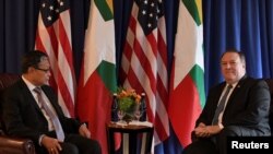 ပြည်ထောင်စုဝန်ကြီး ဦးကျော်တင့်ဆွေနဲ့ အမေရိကန်နိုင်ငံခြားရေးဝန်ကြီး Mike Pompeo တို့ တွေ့ဆုံ