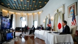 美国国务卿布林肯2021年3月16日在东京出席一个商业论坛(美联社)