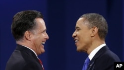 奥巴马和罗姆尼10月22日在最后一场总统候选人辩论中