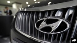 韩国现代汽车在车头的标志。(资料照)