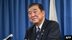 2024年9月30日,日本自民党新总裁石破茂在该党总部举行的记者会上。