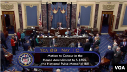 美国国会参议院通过《2022财年国防授权法》,为五角大楼提供资金维持美国军力。(参议院院会表决视频截图,2021年12月15日)