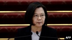 台湾总统蔡英文在台北总统府举行的记者会上讲话。(2020年1月22日)