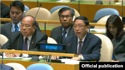 ၇၂ ကြိမ်မြောက် အထွေထွေညီလာခံမှာ ကုလသမဂ္ဂဆိုင်ရာ မြန်မာသံအမတ်ကြီး ဦးဟောက်ဒိုဆွမ်းတုံ့ပြန်စဉ်