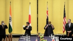 美日澳印外长2020年10月6日在东京会晤(媒体联访照片)