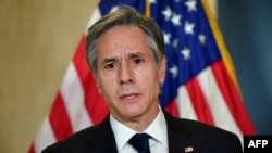 美国国务卿布林肯3月19日在美中阿拉斯加会谈结束后对媒体讲话 (法新社 2021年3月19日)