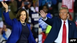 资料照:民主党总统候选人、现任副总统卡玛拉·哈里斯(Kamala Harris 左)与共和党总统候选人、前总统唐纳德·特朗普(Donald Trump)分别在为2024年大选出席竞选集会。