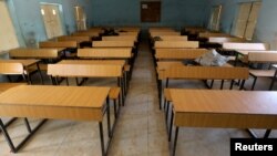 A classroom sits empty at the Government Science School, where gunmen abducted students, in Kankara, in northwestern Katsina state, Nigeria, Dec. 14, 2020.