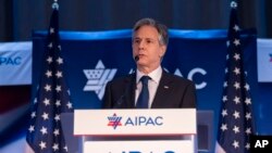 国务卿布林肯在华盛顿举行的美国以色列公共事务委员会政策峰会上讲话。(2023年6月5日)