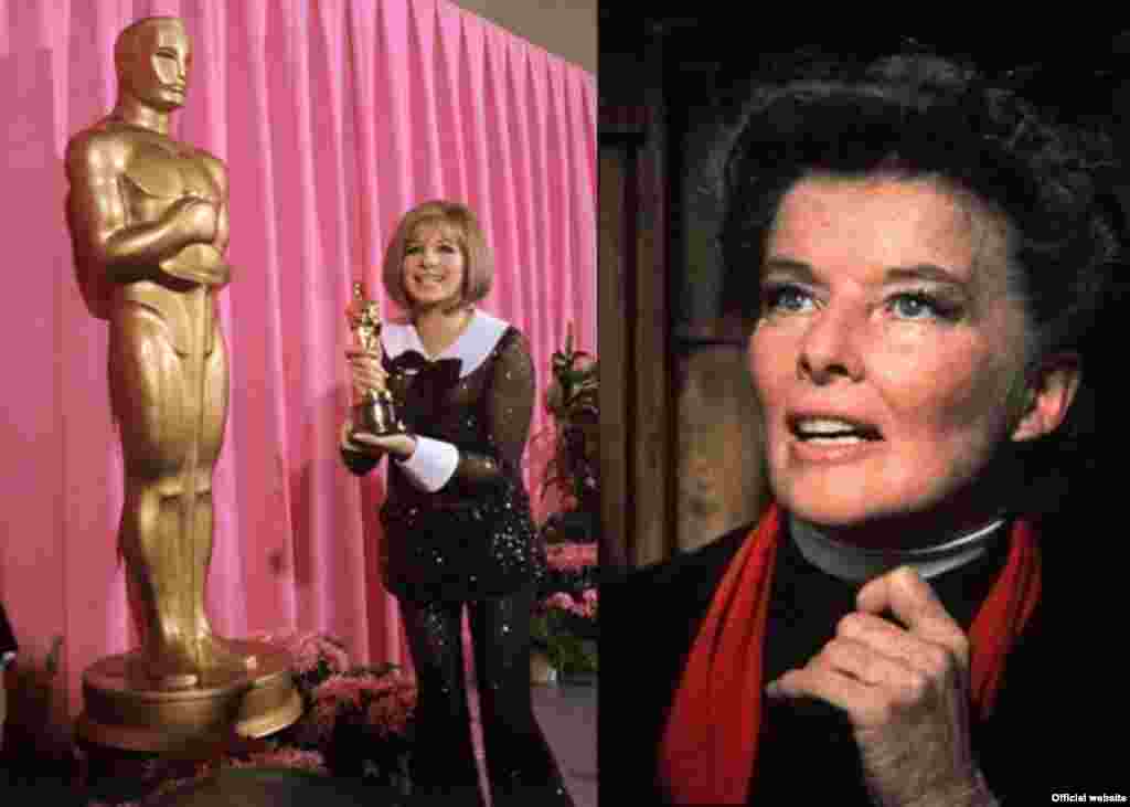Giải Nữ diễn viên chính xuất sắc nhất năm 1968 chia đôi cho cả hai nữ diễn viên Barbra Streisand (trái) cho phim “Funny Girl” và Katharine Hepburn (phải) cho phim “The Lion in Winter.” Hepburn giành giải Oscar diễn xuất thứ 3 trong sự nghiệp của bà, nhiều hơn bất cứ diễn viên nam hay nữ nào tính tới thời điểm đó. Bà giành thêm giải Oscar thứ 4 và cũng là cuối cùng vào năm 1982 cho phim “On Golden Pond.” (AMPAS)