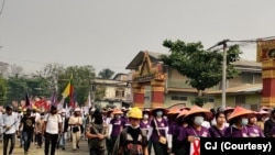 တမူးမြို့နယ်ရဲ့ သပိတ်စစ်ကြောင်း မြင်ကွင်း။