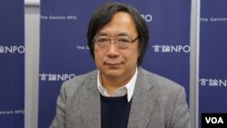 日本言论NPO代表工藤泰志强调,他们在中日韩从事民意调查,是为了增进邻国国民互相理解,谋求和平秩序(美国之音歌篮拍摄)