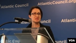 台湾立法委员萧美琴2019年4月8日在美国大西洋理事会演讲 (美国之音锺辰芳拍摄)