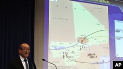 法国国防部长勒德里昂1月12日在巴黎的记者会上
