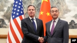 美国国务卿布林肯与中国外长王毅在钓鱼台国宾馆举行会晤。(2024年4月26日)