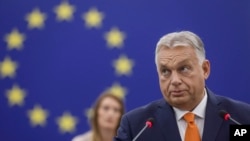 资料照片:匈牙利总理维克托·奥尔班在法国斯特拉斯堡的欧洲议会讲话。(2024年10月9日)