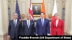 2025年7月1日,美国国务卿卢比奥在国务院与日本、印度和澳大利亚外长举行“四方安全对话”会议。(美国国务院官方照片)