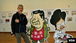 资料照片:香港政治漫画家尊子。(美国之音汤惠芸拍摄)