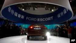 在北京举行的中国汽车展福特汽车的展台。(2014年4月20日)