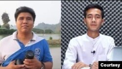 Voice of Myanmar သတင်းဌာန တည်ထောင်သူ ဦးနေလင်းနဲ့ သတင်းထောက် ဦးရှိုင်းအောင် (ဓာတ်ပုံ- သစ်ခတ်သံလွင်)