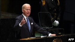 美国总统拜登2022年9月21日在纽约联合国第77届大会上发表讲话。