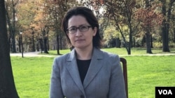 资料照片:台湾驻美代表萧美琴在双橡园举行华文媒体简报。(2021年4月8日)