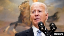 资料照片:美国总统拜登在白宫就前总统特朗普经历的枪击事件发表简短讲话。(2024年7月14日)