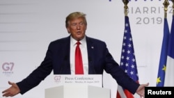 美国总统特朗普在G7结束时出席记者会。(2019年8月26日)