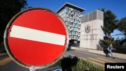 资料照:在日内瓦的世界卫生组织总部在举行世界卫生大会。(2020年5月18日)