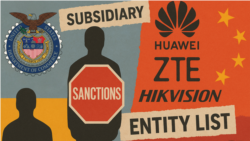 图示：美国商务部2025年9月29日宣布新规则，对被列入实体清单的公司(包括中国科技巨头华为、中兴和海康威视)的子公司自动纳入限制对象。