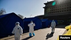 北京搭建的新冠病毒核酸测试场地。(2021年1月18日)