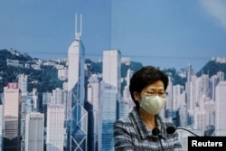 资料照:香港特首林郑月娥在一个记者会上。(2020年10月12日)