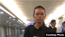 李净瑜旁听丈夫李明哲庭审后2017年9月12日返回台北(李明哲救援大队提供)