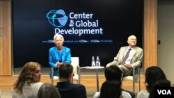 国际货币基金组织总裁拉加德在华盛顿智库全球发展中心谈全球发展前景及基金组织改革。(萧洵摄影)