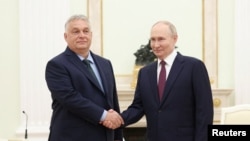 资料照片:匈牙利总理欧尔班在莫斯科会晤俄罗斯总统普京。(2024年7月5日)