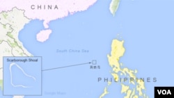 斯卡伯勒浅滩(中国称黄岩岛,菲律宾称马辛洛克浅滩)地理位置图。