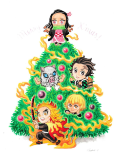 范国威绘画的《鬼灭之刃》圣诞咭祝贺大家节日平安。(图片来源:范国威个人脸书网页)