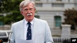 2019年7月31日国家安全顾问博尔顿在华盛顿白宫向媒体发表讲话。