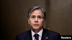 美国国务卿布林肯2021年9月14日在国会参议院外交关系委员会接受质询(路透社)