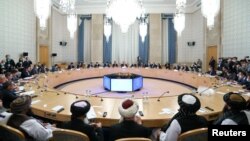 阿富汗塔利班代表团在莫斯科出席由俄罗斯主导的阿富汗问题国际会议。(2021年10月20日)