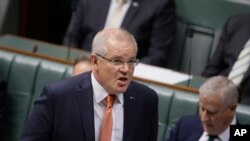 澳大利亚总理莫里森在堪培拉的国会发表讲话。(资料照片)