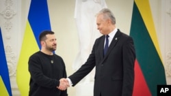 立陶宛总统吉塔纳斯·瑙塞达在维尔纽斯会晤到访的乌克兰总统泽连斯基。(2024年1月10日)