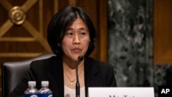 资料照片:时为候任美国贸易代表的戴琪在参议院财政委员会的提名确认听证会上作证。(2021年2月25日)