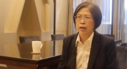 台湾法轮功人权律师团发言人朱婉琪 (美国之音黄丽玲拍摄)